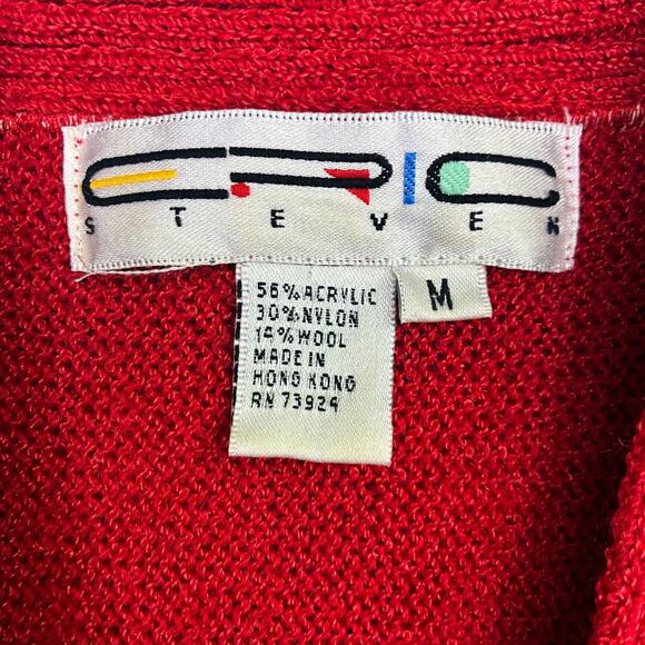 Vintage 80s Eric Steven Red Embellished V-Neck Sweater Shawl Yoke Women’s M - Picture 3 of 3